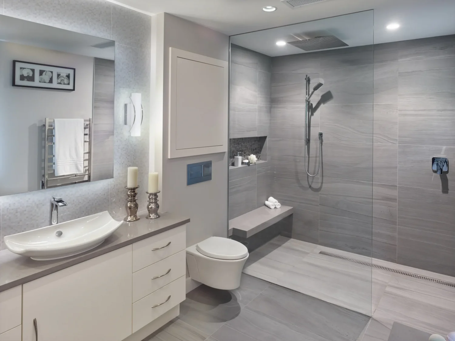 custom shower and cabinets